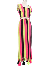 Neon Striped Pom Pom Trimmed Skirt Ensemble Suit arcadeshops.com