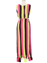 Neon Striped Pom Pom Trimmed Skirt Ensemble Suit arcadeshops.com