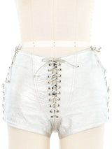 Fringed Silver Leather Vest And Hot Pant Ensemble Suit arcadeshops.com