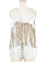 Fringed Silver Leather Vest And Hot Pant Ensemble Suit arcadeshops.com
