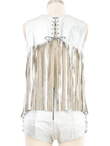 Fringed Silver Leather Vest And Hot Pant Ensemble Suit arcadeshops.com