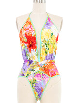 1980s Leonard Plunge Neck Printed Bathing Suit Suit arcadeshops.com