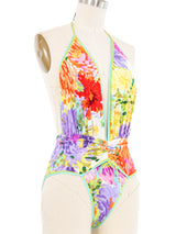 1980s Leonard Plunge Neck Printed Bathing Suit Suit arcadeshops.com