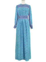 Raksha Turquoise Silk Chiffon Floral Dress Dress arcadeshops.com