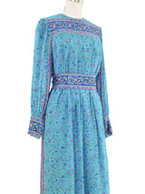 Raksha Turquoise Silk Chiffon Floral Dress Dress arcadeshops.com