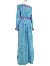 Raksha Turquoise Silk Chiffon Floral Dress Dress arcadeshops.com