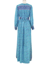 Raksha Turquoise Silk Chiffon Floral Dress Dress arcadeshops.com
