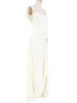 Loewe Fur Trimmed Asymmetrical White Jersey Gown Dress arcadeshops.com