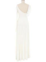 Loewe Fur Trimmed Asymmetrical White Jersey Gown Dress arcadeshops.com