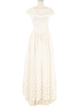 Ivory Drop Waist Floral Applique Gown Dress arcadeshops.com