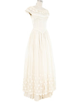Ivory Drop Waist Floral Applique Gown Dress arcadeshops.com