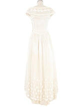 Ivory Drop Waist Floral Applique Gown Dress arcadeshops.com