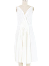 2006 Prada White Cotton Pleated Surplice Midi Dress Dress arcadeshops.com