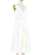 2006 Prada White Cotton Pleated Surplice Midi Dress Dress arcadeshops.com