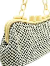 1940s Whiting and Davis White Metal Mesh Celluloid Frame Handbag Accessory arcadeshops.com