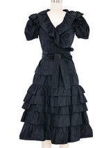 1970s Yves Saint Laurent Black Ruffle Taffeta Skirt Ensemble Suit arcadeshops.com