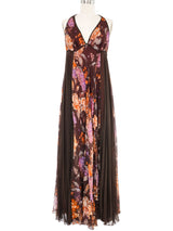 1970s Autumnal Floral Chiffon Halter Dress and Shrug Ensemble Dress arcadeshops.com