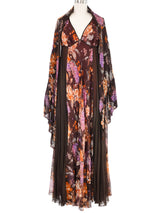 1970s Autumnal Floral Chiffon Halter Dress and Shrug Ensemble Dress arcadeshops.com
