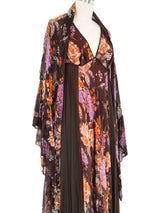 1970s Autumnal Floral Chiffon Halter Dress and Shrug Ensemble Dress arcadeshops.com