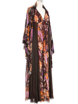 1970s Autumnal Floral Chiffon Halter Dress and Shrug Ensemble Dress arcadeshops.com