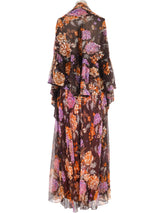 1970s Autumnal Floral Chiffon Halter Dress and Shrug Ensemble Dress arcadeshops.com