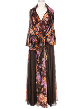 1970s Autumnal Floral Chiffon Halter Dress and Shrug Ensemble Dress arcadeshops.com