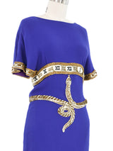 1990s Karl Lagerfeld Embellished Snake Applique Blue Silk Dress Dress arcadeshops.com