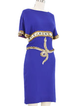 1990s Karl Lagerfeld Embellished Snake Applique Blue Silk Dress Dress arcadeshops.com
