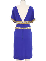 1990s Karl Lagerfeld Embellished Snake Applique Blue Silk Dress Dress arcadeshops.com