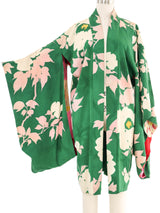 Pink and Green Floral Print Short Kimono Jacket arcadeshops.com