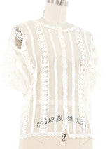 White Crochet Button Front Top Top arcadeshops.com
