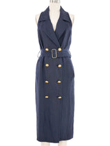 Gucci Navy Linen Double Breasted Sleeveless Dress Dress arcadeshops.com