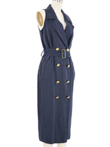 Gucci Navy Linen Double Breasted Sleeveless Dress Dress arcadeshops.com