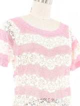 Pink and White Striped Floral Crochet Top Top arcadeshops.com