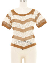 Brown and White Striped Floral Crochet Top Top arcadeshops.com