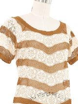 Brown and White Striped Floral Crochet Top Top arcadeshops.com