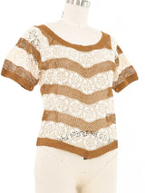 Brown and White Striped Floral Crochet Top Top arcadeshops.com