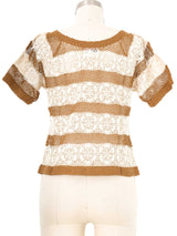 Brown and White Striped Floral Crochet Top Top arcadeshops.com