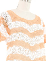 Orange and White Striped Floral Crochet Top Top arcadeshops.com