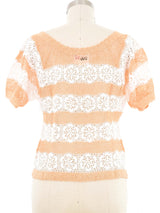 Orange and White Striped Floral Crochet Top Top arcadeshops.com