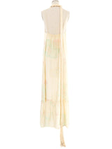 Mary McFadden Watercolor Printed Satin Ruffle Hem Dress Dress arcadeshops.com