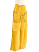 Gianni Versace Yellow Fringe Trimmed Suede Pants Bottom arcadeshops.com