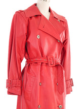 1980s Yves Saint Laurent Red Leather Belted Trench Coat Jacket arcadeshops.com