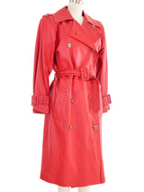 1980s Yves Saint Laurent Red Leather Belted Trench Coat Jacket arcadeshops.com