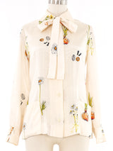 Ivory Silk Botanical Printed Blouse Top arcadeshops.com