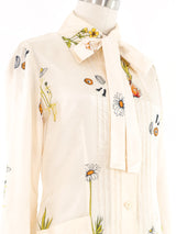 Ivory Silk Botanical Printed Blouse Top arcadeshops.com