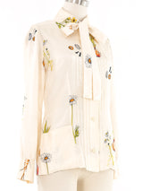 Ivory Silk Botanical Printed Blouse Top arcadeshops.com