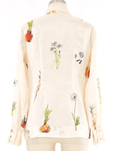 Ivory Silk Botanical Printed Blouse Top arcadeshops.com