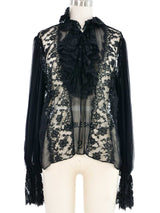 Oscar de la Renta Black Lace Accented Top Top arcadeshops.com