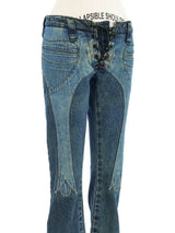 Henry Duarte Lace Up Low Rise Pieced Flared Denim Bottom arcadeshops.com